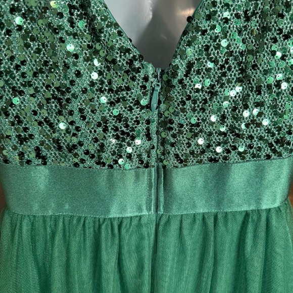 Ever-Pretty Green Sequin Maxi Dress High-Low Vneck Vback US Size 14 prom formal - Picture 5 of 8